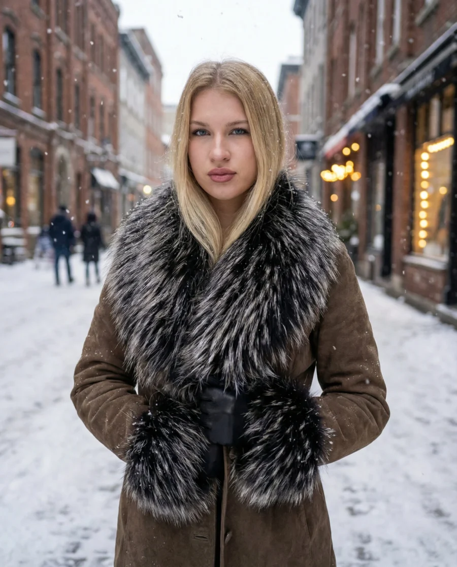 Helsinky Racoon Fur Coat - Dámský kožich s mývalí kožešinou - Obrázek 2
