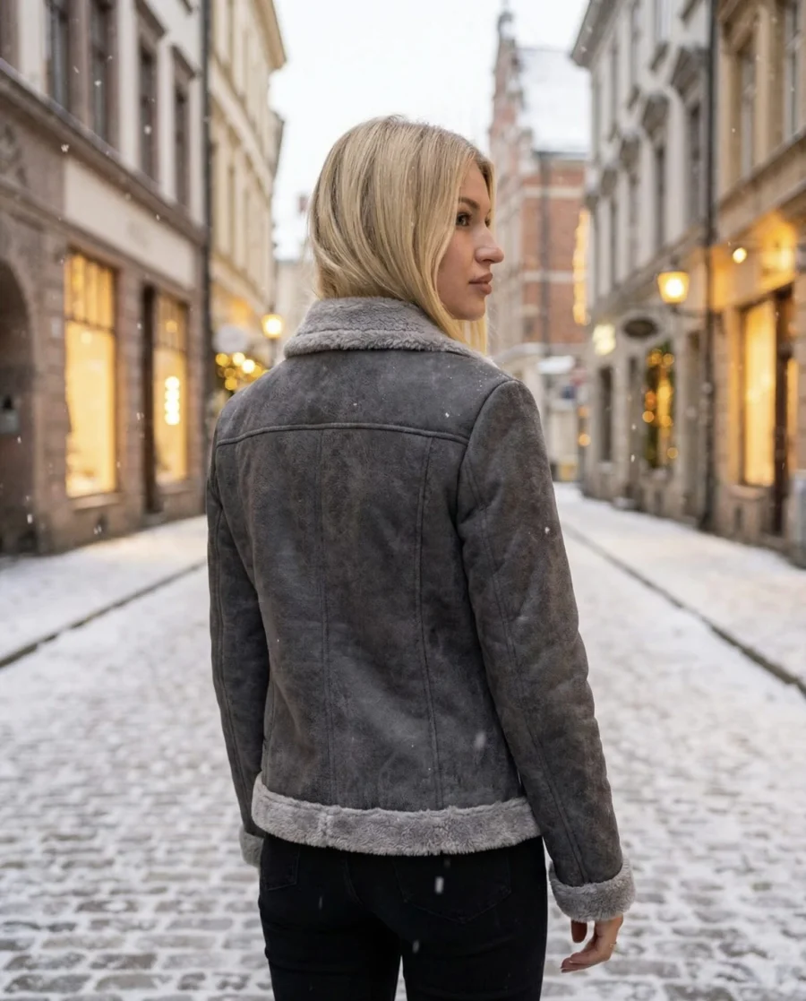 Elza Fur Coat – Dámský kožíšek šedý střední crackle - Obrázek 3