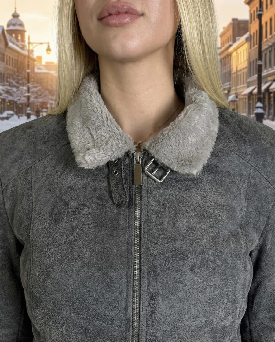 Elza Fur Coat – Dámský kožíšek šedý střední crackle - Obrázek 5