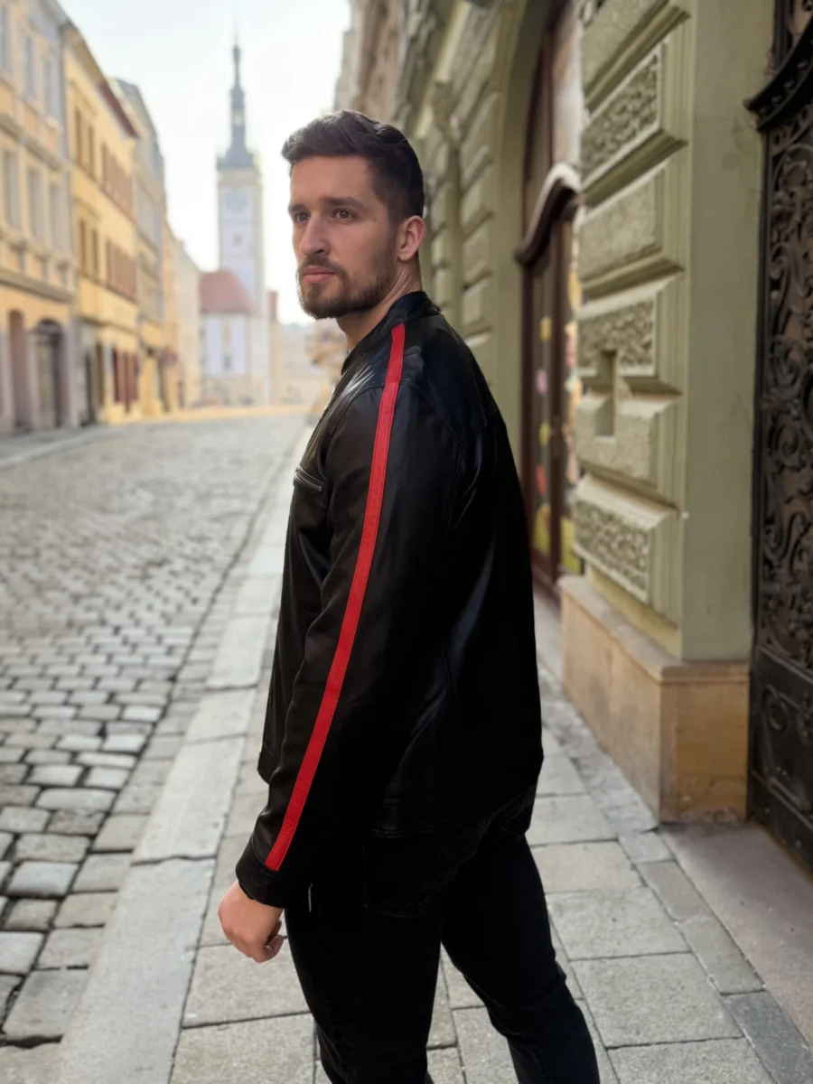 Rocky Red Line – Kožená pánská bunda s červeným pruhem - Obrázek 9