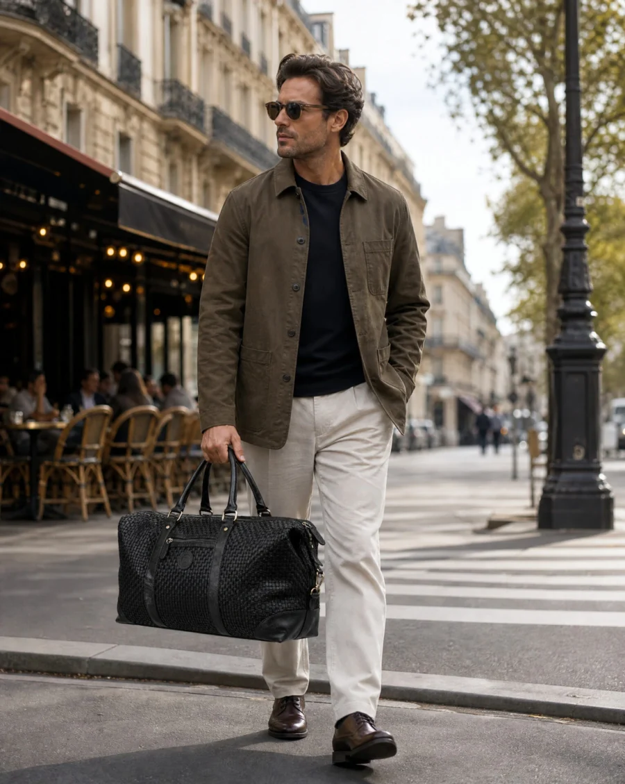 Wolfgang Travel Bag - Kožená cestovní taška proplétaná černá - Obrázek 2